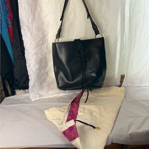 Tory Burch Miller Small Hobo Leather Black Shoulder Bag Handbag